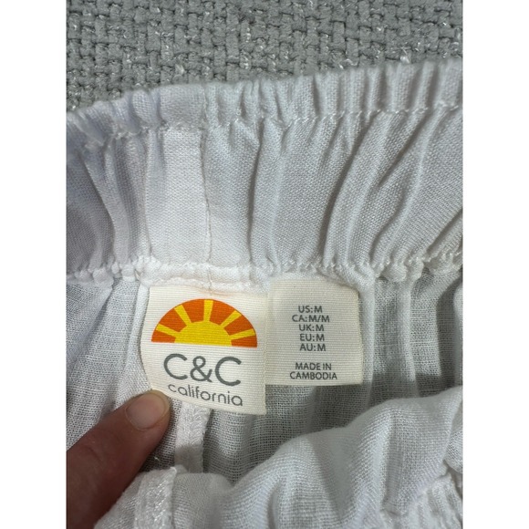 C&C California Pants Womens Small‎ White Linen Blend Wide Leg Coastal Ankle - Picture 7 of 11